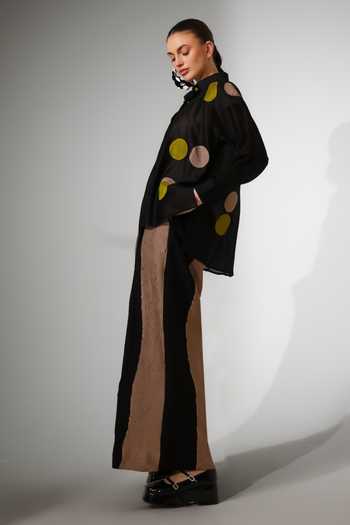 Stoique_Black Silk Union Color Block Wide Leg Pant _Online_at_Aza_Fashions