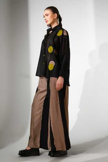 Buy_Stoique_Black Silk Union Color Block Wide Leg Pant _Online_at_Aza_Fashions