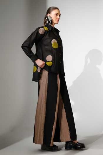 Shop_Stoique_Black Silk Union Color Block Wide Leg Pant _Online_at_Aza_Fashions