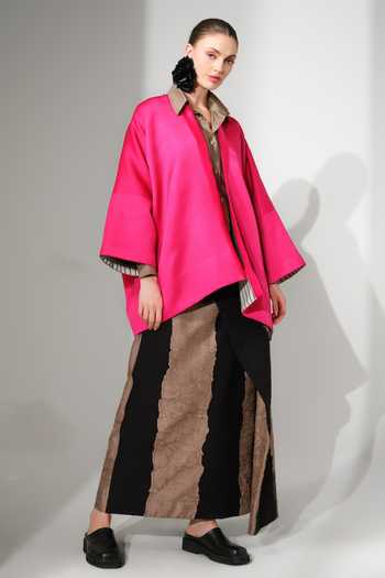 Stoique_Black Silk Fabric Flowers Union Color Blocked Skirt _Online_at_Aza_Fashions