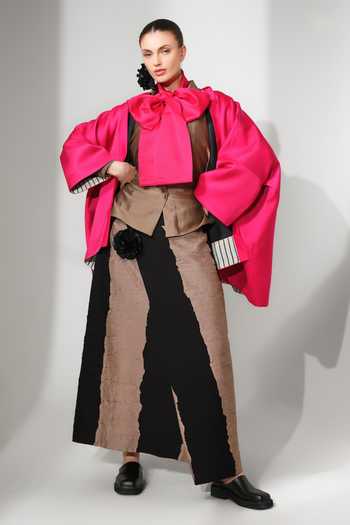 Buy_Stoique_Black Silk Fabric Flowers Union Color Blocked Skirt _Online_at_Aza_Fashions