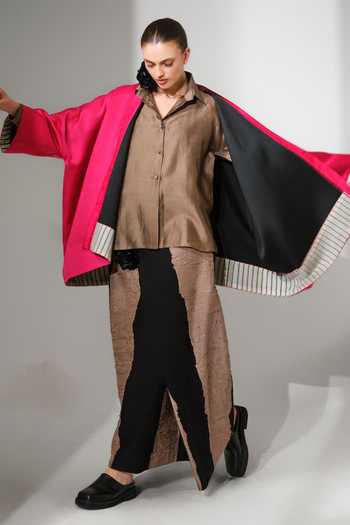 Stoique_Black Silk Fabric Flowers Union Color Blocked Skirt _at_Aza_Fashions