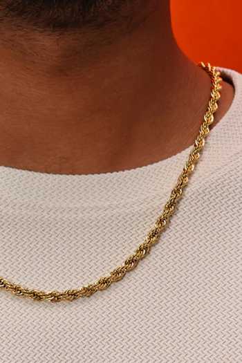 Arvino_Gold Forged Rope Chain Necklace _Online_at_Aza_Fashions