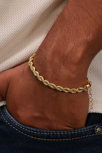 Shop Arvino Gold Forged Rope Chain Bracelet at Aza Fashions Shop_Arvino_Gold Forged Rope Chain Bracelet _at_Aza_Fashions