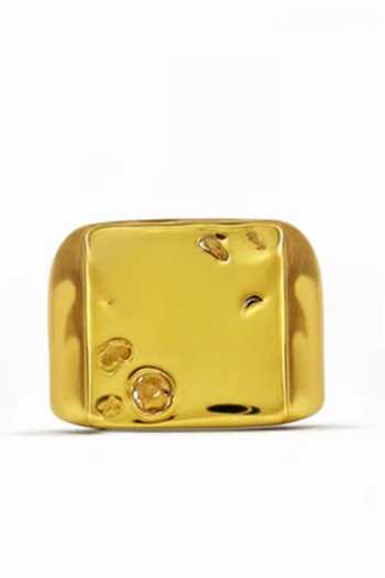 Arvino Gold Iron Crater Signet Ring Online at Aza Fashions Arvino_Gold Iron Crater Signet Ring _Online_at_Aza_Fashions
