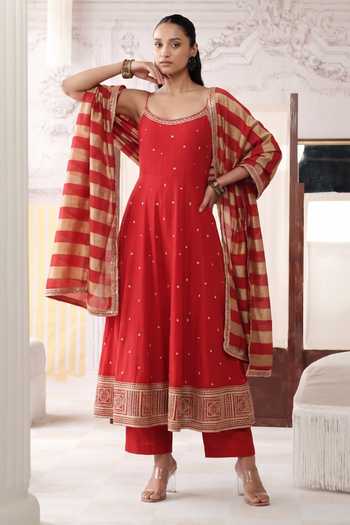 Basanti Kapde aur Koffee The Scarlet Embroidered Anarkali Set