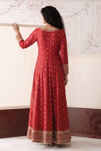 Basanti Kapde aur Koffee The Crimson Horizon Anarkali With Dupatta