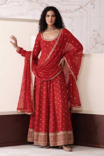 Basanti Kapde aur Koffee The Crimson Horizon Anarkali With Dupatta
