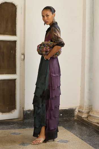 Buy_Medha_Multi Color Silk Collared Neck Earth Tie Dye Pattern Shirt _Online_at_Aza_Fashions
