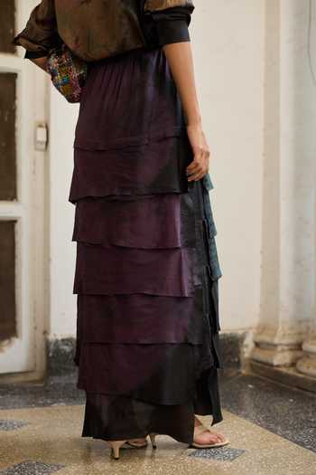 Medha_Purple Silk Flappy Tie Dye Pattern Skirt _Online_at_Aza_Fashions