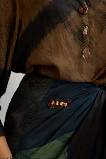Medha_Multi Color Embroidery Muss Midnight Scarf _Online_at_Aza_Fashions