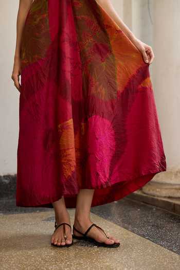 Shop_Medha_Multi Color Silk Halter Neck Nebula Tie Dye Pattern Dress _Online_at_Aza_Fashions