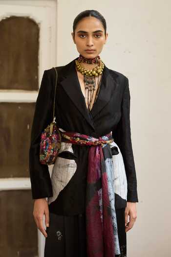 Buy Medha Black Chanderi Collared Neck Dice Bandhani Tie Dye Motif Jacket Online at Aza Fashions Buy_Medha_Black Chanderi Collared Neck Dice Bandhani Tie Dye Motif Jacket _Online_at_Aza_Fashions