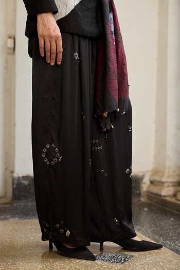 Buy_Medha_Black Satin Shadow Abstract Tie Dye Pant _Online_at_Aza_Fashions