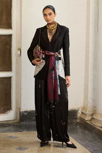 Medha_Black Satin Shadow Abstract Tie Dye Pant _at_Aza_Fashions