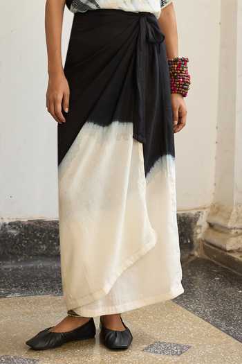 Medha_Black Cotton Piano Wrap Skirt _Online_at_Aza_Fashions