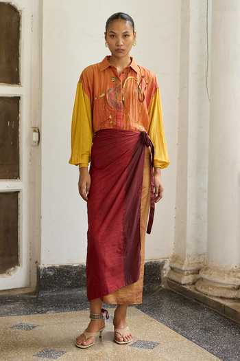 Buy Medha Yellow Silk, Cotton Collared Neck Sonnet Abstract Embroidered Shirt Online at Aza Fashions Buy_Medha_Yellow Silk, Cotton Collared Neck Sonnet Abstract Embroidered Shirt _Online_at_Aza_Fashions