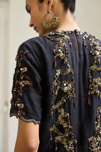 Medha Black Cotton Round Neck Galaxy Embroidered T Shirt Online at Aza Fashions Medha_Black Cotton Round Neck Galaxy Embroidered T Shirt _Online_at_Aza_Fashions