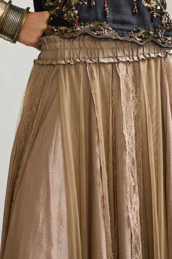 Buy_Medha_Beige Silk Freefall Lace Work Skirt _Online_at_Aza_Fashions