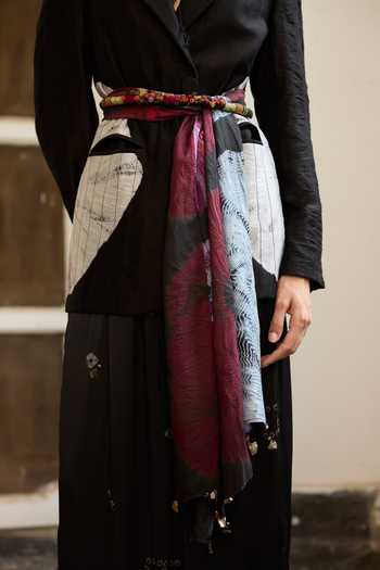 Buy Medha Multi Color Beads, Stones, Tassels Dice Tie Dye Pattern Scarf Online at Aza Fashions Buy_Medha_Multi Color Beads, Stones, Tassels Dice Tie Dye Pattern Scarf _Online_at_Aza_Fashions
