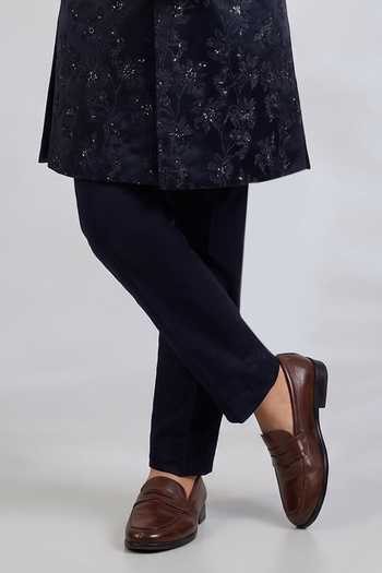 SPRING BREAK Blue Silk, Cotton Satin Navy Floral Embroidered Sherwani Set Online at Aza Fashions SPRING BREAK_Blue Silk, Cotton Satin Navy Floral Embroidered Sherwani Set _Online_at_Aza_Fashions