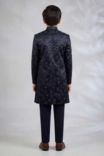 SPRING BREAK Navy Floral Embroidered Sherwani Set