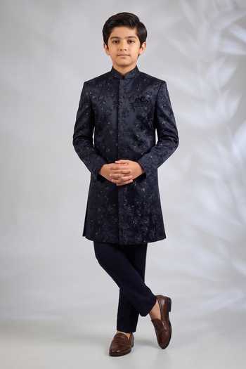 SPRING BREAK Navy Floral Embroidered Sherwani Set