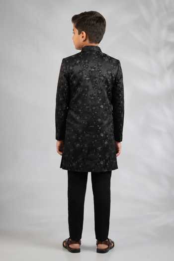SPRING BREAK Black Floral Embroidered Sherwani Set