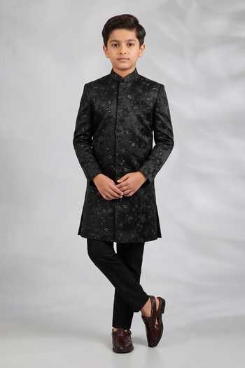 SPRING BREAK Black Floral Embroidered Sherwani Set