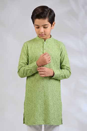 SPRING BREAK Green Silk, Cotton Embroidered Kurta Set Online at Aza Fashions SPRING BREAK_Green Silk, Cotton Embroidered Kurta Set _Online_at_Aza_Fashions