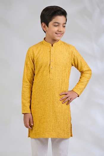 Spring Break Yellow Silk, Cotton Mustard Embroidered Kurta Set Online at Aza Fashions Spring Break_Yellow Silk, Cotton Mustard Embroidered Kurta Set _Online_at_Aza_Fashions