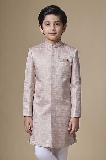 SPRING BREAK_Pink Silk, Dupion, Cotton Satin Embroidered Sherwani Set _Online_at_Aza_Fashions
