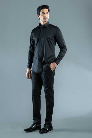Buy Varoin Marwah Black Cotton Satin D-ring Shirt Online at Aza Fashions Buy_Varoin Marwah_Black Cotton Satin D-ring Shirt _Online_at_Aza_Fashions