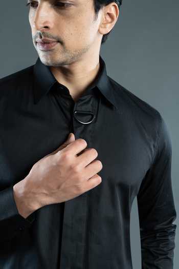 Buy Varoin Marwah Black Cotton Satin D-ring Shirt Buy_Varoin Marwah_Black Cotton Satin D-ring Shirt