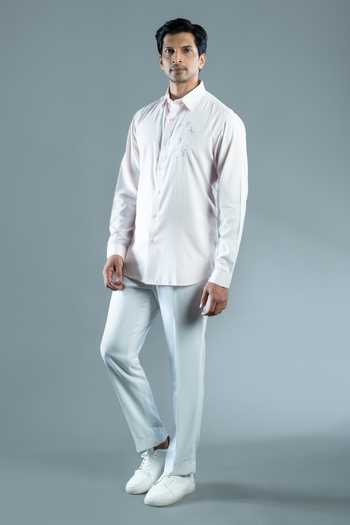 Varoin Marwah_Pink Cotton Neo Rosette Embroidered Shirt _Online_at_Aza_Fashions