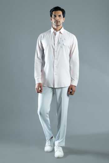 Varoin Marwah_Pink Cotton Neo Rosette Embroidered Shirt _at_Aza_Fashions