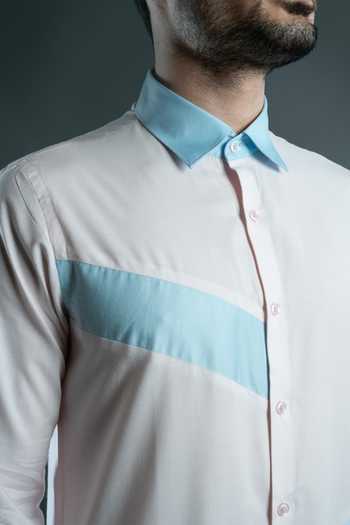 Varoin Marwah Pink Cotton Diagonal Shirt at Aza Fashions Varoin Marwah_Pink Cotton Diagonal Shirt _at_Aza_Fashions