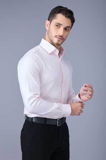 Varoin Marwah_Pink Cotton Corporate Shirt _at_Aza_Fashions
