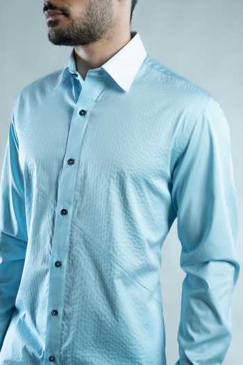 Varoin Marwah Blue Cotton Monol Luxe Shirt Online at Aza Fashions Varoin Marwah_Blue Cotton Monol Luxe Shirt _Online_at_Aza_Fashions