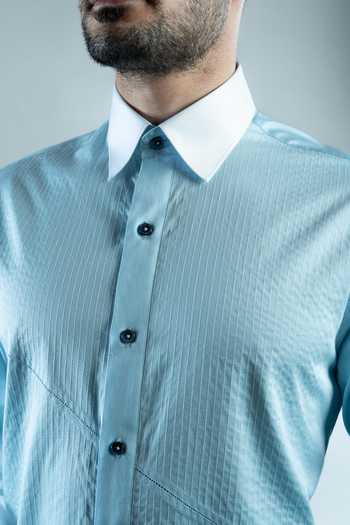 Buy Varoin Marwah Blue Cotton Monol Luxe Shirt Online at Aza Fashions Buy_Varoin Marwah_Blue Cotton Monol Luxe Shirt _Online_at_Aza_Fashions