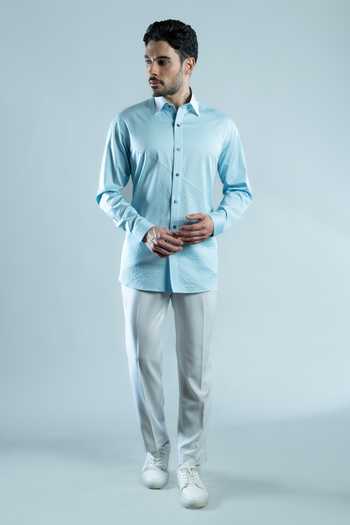 Varoin Marwah Blue Cotton Monol Luxe Shirt at Aza Fashions Varoin Marwah_Blue Cotton Monol Luxe Shirt _at_Aza_Fashions