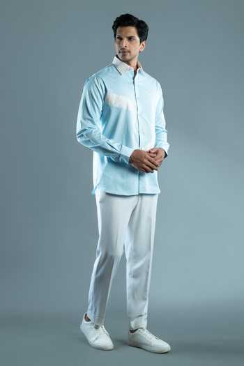 Shop_Varoin Marwah_Blue Cotton Cerulean Shirt _Online_at_Aza_Fashions
