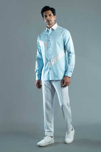 Varoin Marwah_Blue Cotton Cerulean Shirt _at_Aza_Fashions