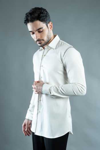 Varoin Marwah White Cotton Satin Inscribed Shirt Online at Aza Fashions Varoin Marwah_White Cotton Satin Inscribed Shirt _Online_at_Aza_Fashions