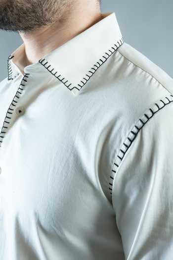 Varoin Marwah White Cotton Satin Inscribed Shirt at Aza Fashions Varoin Marwah_White Cotton Satin Inscribed Shirt _at_Aza_Fashions