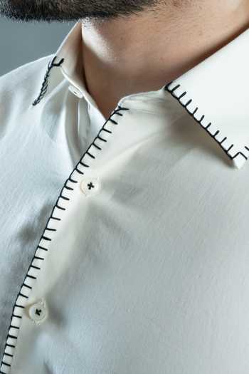 Buy Varoin Marwah White Cotton Satin Inscribed Shirt Buy_Varoin Marwah_White Cotton Satin Inscribed Shirt