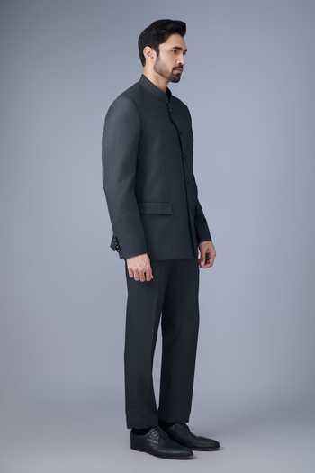 Varoin Marwah Grey Suiting Sarkar Bandhgala Jacket Online at Aza Fashions Varoin Marwah_Grey Suiting Sarkar Bandhgala Jacket _Online_at_Aza_Fashions