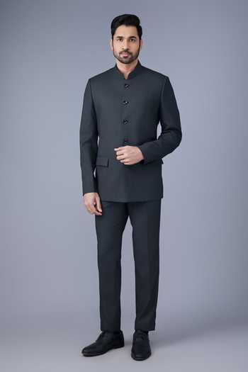 Buy Varoin Marwah Grey Suiting Sarkar Bandhgala Jacket Online at Aza Fashions Buy_Varoin Marwah_Grey Suiting Sarkar Bandhgala Jacket _Online_at_Aza_Fashions