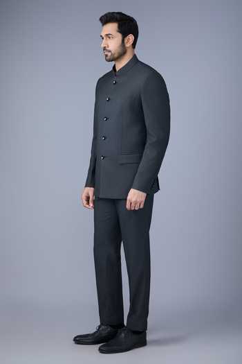 Shop Varoin Marwah Grey Suiting Sarkar Bandhgala Jacket Online at Aza Fashions Shop_Varoin Marwah_Grey Suiting Sarkar Bandhgala Jacket _Online_at_Aza_Fashions