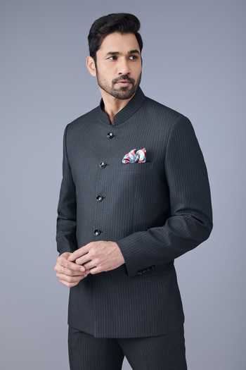 Varoin Marwah Grey Suiting Sarkar Bandhgala Jacket at Aza Fashions Varoin Marwah_Grey Suiting Sarkar Bandhgala Jacket _at_Aza_Fashions